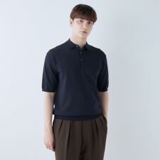 再入荷！【5分袖】コットンブレンド レトロポロシャツ ネイビー マシンウォッシャブル
