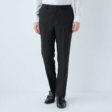 スーツセレクト(SUIT SELECT)のWEB限定【オールシーズン】ノータックテーパードパンツ スラックス ブラック無地 ウォッシャブル