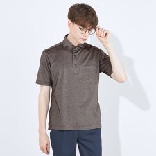 【5分袖】カッタウェイ ビスポロ ブラウン プルオーバータイプ ポロシャツ