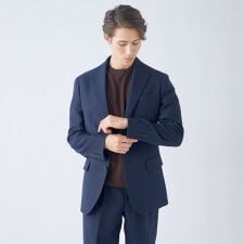 【春夏】洗える2釦ジャケット ネイビー無地 ストレッチ素材  冷感作用あり 紺ブレ