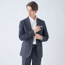 【春夏】洗える2釦ジャケット ネイビーチェック ストレッチ素材
