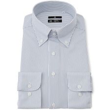 スーツセレクト(SUIT SELECT)の【WEB限定】ボタンダウン長袖ワイシャツ ブルーストライプ ノーアイロン ストレッチ素材