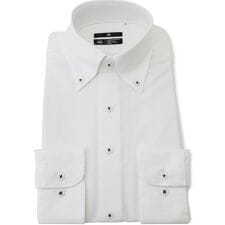 スーツセレクト(SUIT SELECT)の【WEB限定】ボタンダウン長袖ワイシャツ ホワイトドビー ノーアイロン ストレッチ素材