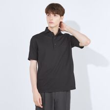 スーツセレクト(SUIT SELECT)のWEB限定【5分袖】カッタウェイ ビズポロシャツ ブラック ノーアイロン ストレッチ素材 形態安定