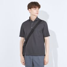 スーツセレクト(SUIT SELECT)のWEB限定【5分袖】カッタウェイ ビズポロシャツ ダークグレー ノーアイロン ストレッチ 形態安定