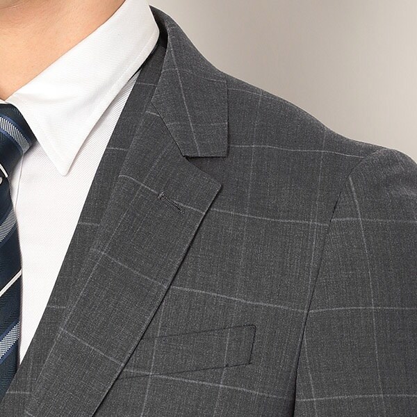 美品 スーツセレクト セットアップスーツスリーピース グレー ウインドウペン L スーツセレクト（SUIT SELECT）/春夏スリーピーススーツ