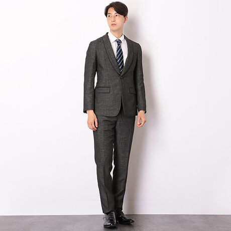 1釦ショールカラータキシード 0タック/黒/LINEN MIX【CLASSICO TAPERED 