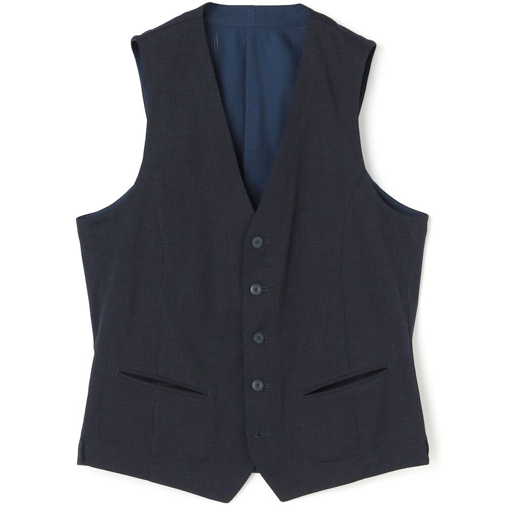 洗えるジレ/ベスト】ネイビー シャドーストライプ ウォッシャブル 4S