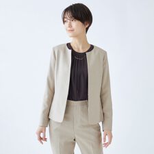 【オールシーズン】洗えるキーカラージャケット レディース ベージュ ウォッシャブル ストレッチ