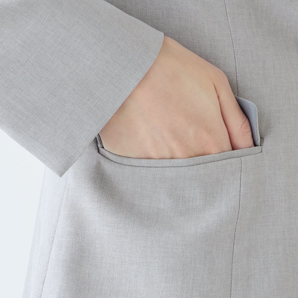 オールシーズン】ノーカラージャケット レディース グレー