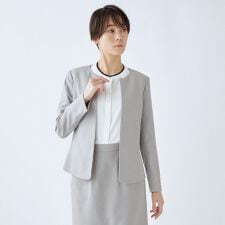 【オールシーズン】洗えるキーカラージャケット レディース グレー ウォッシャブル ストレッチ