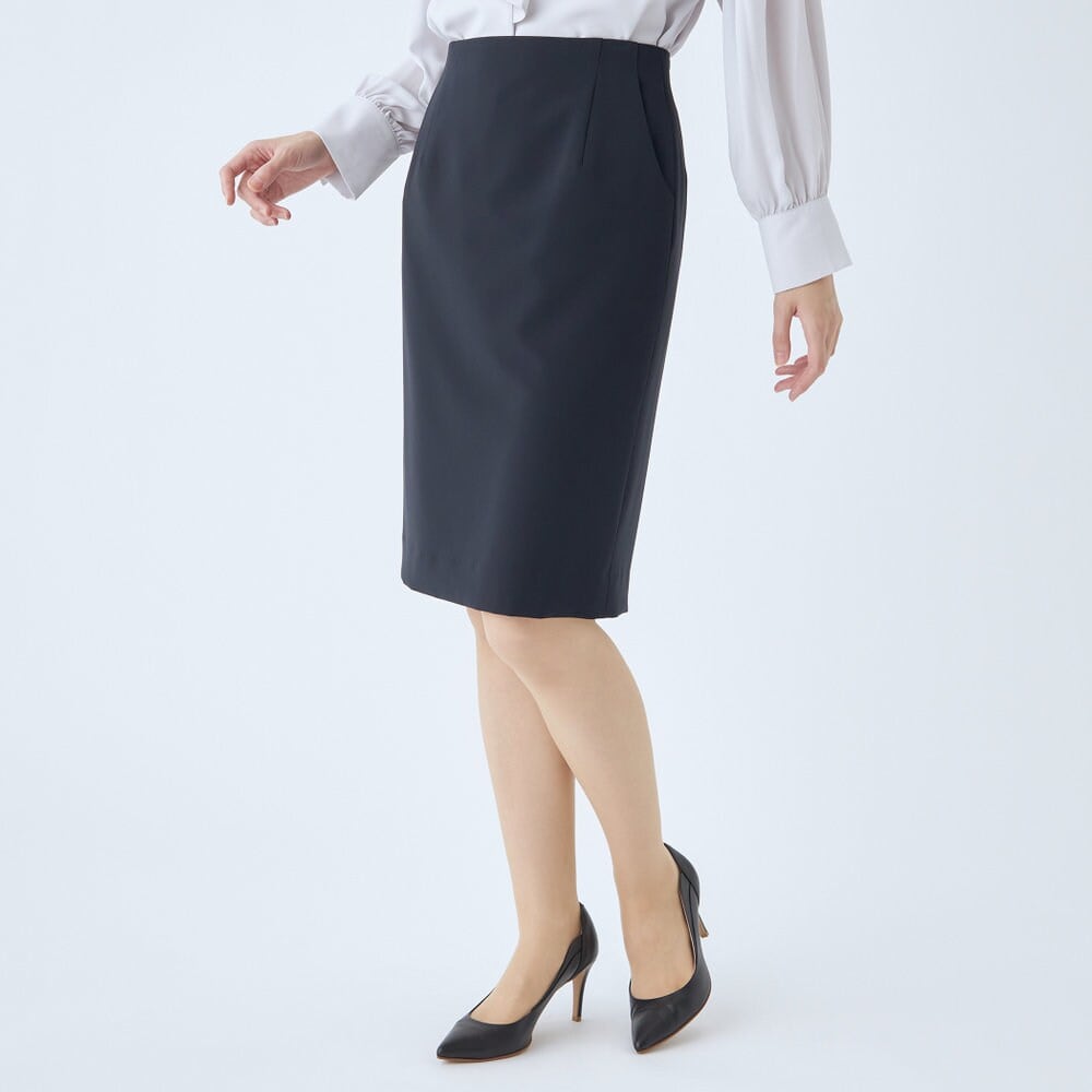 激安 美品 スーツセレクト SKINNY A4 ネイビー 無地 タイト スーツ オールシーズン】洗えるストレッチタイトスカート ネイビー無地