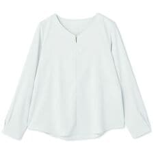 【長袖】ラウンドV開きブラウス ミント ウォッシャブル ストレッチ 透け軽減 UV加工 防シワ