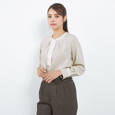 スーツセレクト(SUIT SELECT)の【長袖】洗えるバイカラーボウタイプルオーバー ブラウス ベージュ ストレッチ UV加工 静電気防止