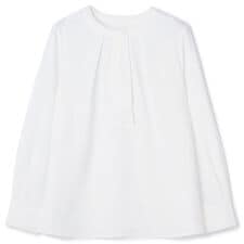 【長袖】洗えるボウタイプルオーバー ブラウス ホワイト ストレッチ UV加工 静電気防止