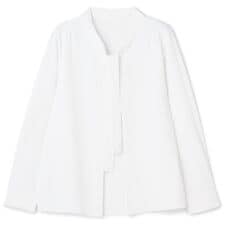 【長袖】洗えるボウタイプルオーバー ブラウス ホワイト ストレッチ UV加工 静電気防止 防シワ