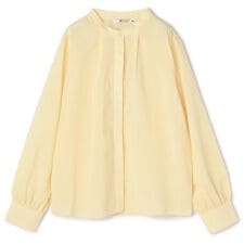 【長袖】洗えるバンドカラ―ブラウス イエロー ストレッチ