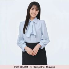 【SUIT SELECT×Samantha Thavasa】2WAYフリルタイ付きブラウス ブルー