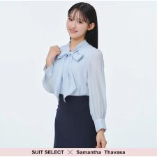 【SUIT SELECT×Samantha Thavasa】リボンボウタイブラウス ブルー