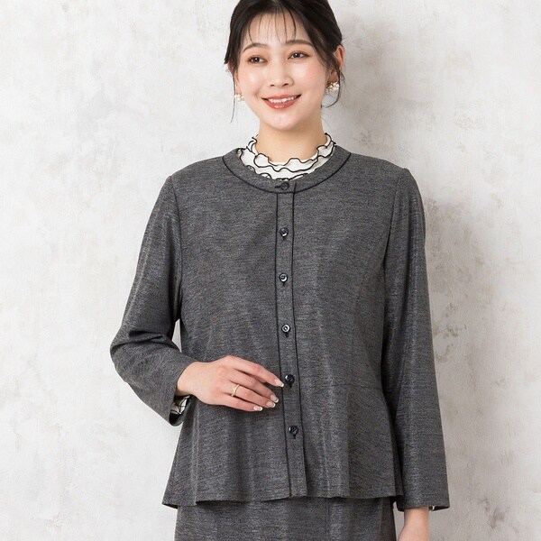 未使用 ローズティアラ 大きいサイズ ツイード ノーカラージャケット 46 未使用 ローズティアラ 大きいサイズ ツイード ノーカラー