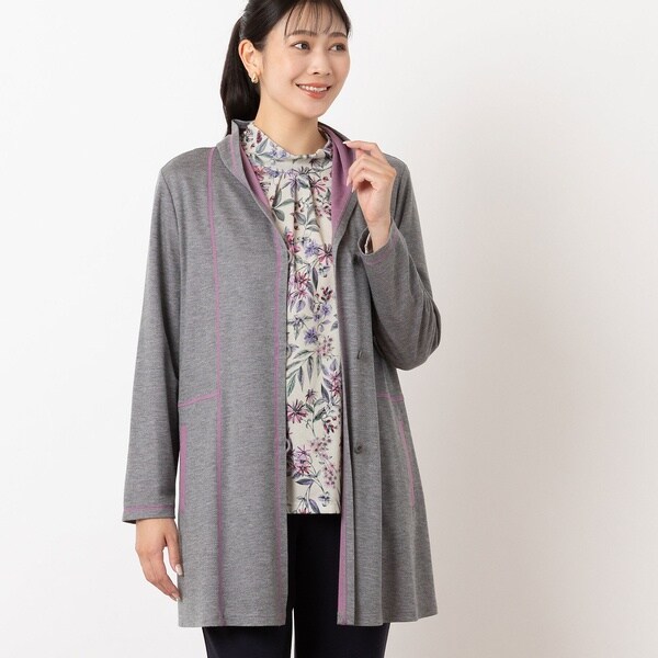 【MISSEL】大きいサイズ　リバーニット　フルジップ　ノーカラージャケット MISSEL】大きいサイズリバーニットフルジップノーカラージャケット