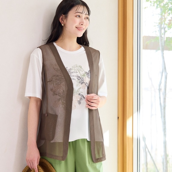 ベスト ジレ 「WEB限定カラーあり・洗える」クレープストレッチニット ジレ レディース 自由区 ベスト ジレ 「WEB限定カラーあり・洗える」クレープ