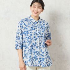 【洗える・綿100】クラシックフラワー フリルシャツ