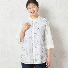 【洗える・綿100】綿ローン花刺繍シャツ