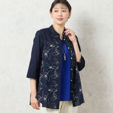 【洗える・綿100】綿ローン花刺繍シャツ