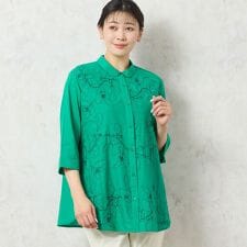 【洗える・綿100】綿ローン花刺繍シャツ