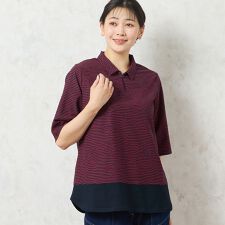 【限定カラーあり・洗える・日本製】ボーダージャカードスキッパーTシャツ