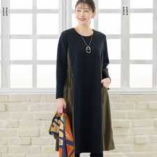 【洗える・3L/4Lサイズあり】タフタドッキングワンピース