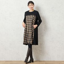 【WEB限定カラーあり・3L/4Lサイズあり】チェック柄Aラインワンピース