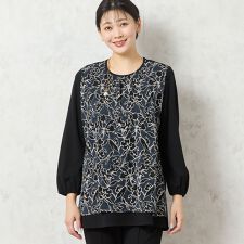 【洗える・3L/4Lサイズあり】チュール刺繍カットソー