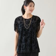 【洗える・日本製・3L/4Lサイズあり】花柄チュールプルオーバー