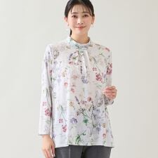 【洗える・日本製・3L/4Lサイズあり】ボタニカル柄カットソー