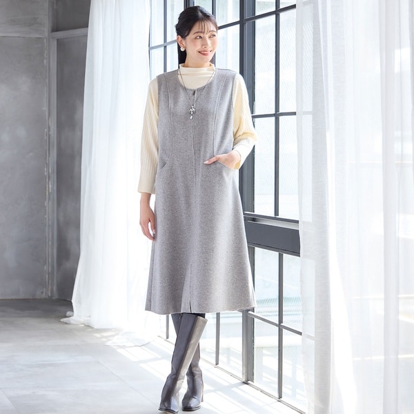 2WAY・3L/4Lサイズあり】Aラインジャンパースカート（グレー