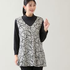 【洗える・日本製・3L/4Lサイズあり】リボン柄ジャカードカットソー