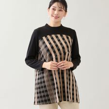 【洗える・日本製・3L/4Lサイズあり】裾フレア チェック柄カットソー