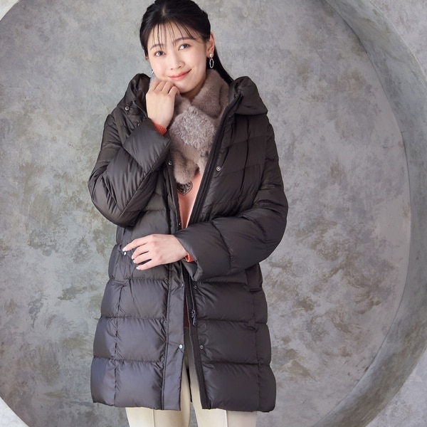 ミゼール　シームレスダウンコート フード取り外し可】軽量 ソフトタフタダウンコート