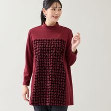 【洗える・日本製・3L/4Lサイズあり】千鳥柄フロッキーチュニック