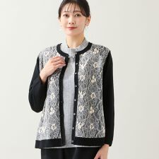 【アンサンブル可・3L/4Lサイズあり】フロントレースカーディガン