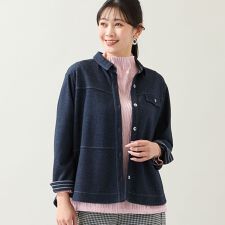 【洗える・3L/4Lサイズあり】ニットデニムシャツジャケット