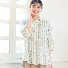 【洗える・綿100・L～4Lサイズ】ボタニカル柄コットンシャツ