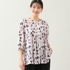【洗える・L～3Lサイズ】幾何柄パフスリーブブラウス