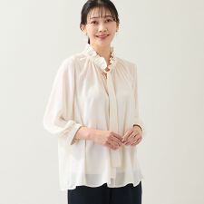 【洗える・オケージョン対応・3Lサイズあり】ボウタイギャザーブラウス