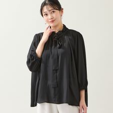 【洗える・オケージョン対応・3Lサイズあり】ボウタイギャザーブラウス