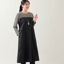 【洗える・体型カバー・L～4Lサイズ】ドッキングワンピース（ボーダー）