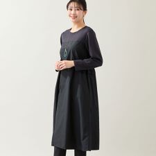 【洗える・体型カバー・L～4Lサイズ】ドッキングワンピース