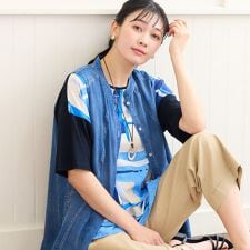 【洗える・L～4Lサイズ】デニムガーゼAラインベスト